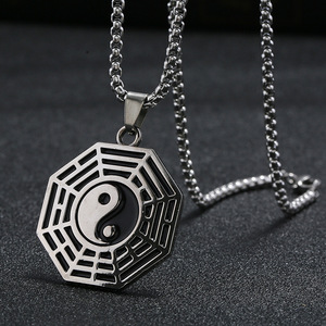 Collana con Ciondolo Yin Yang in Acciaio Inossidabile Smaltato Nero Stile Retrò, Gioielli Tai Chi Gossip in Stile Cinese per Uomo e Donna - Product Image 5