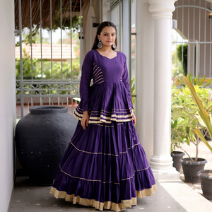 Conjunto de Lehenga Choli de Algodón Cora Morado de NiMa Creations, Vestido Étnico con Falda de Capas hasta el Tobillo y Blusa para Bodas, Diwali y Fiestas, Prendido - Product Image 1