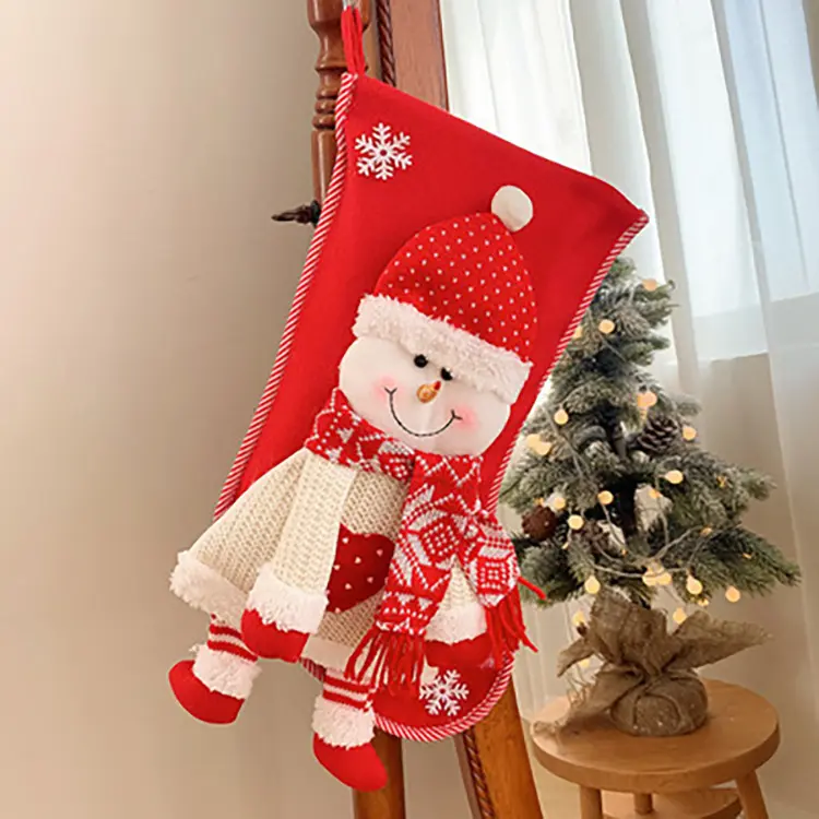 Custom Christmas Stocking Red And White Santa Snowman Gift Bag Christmas Eve Candy Socks Christmas Stocking For Fireplace