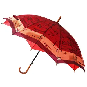Impermeabile personalizza Logo doppio strato stampa modello manico in legno baldacchino croce ombrello dritto