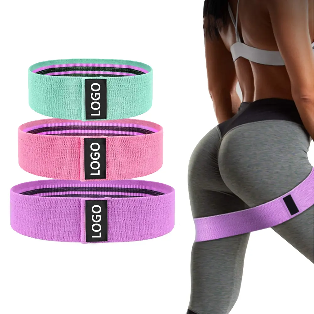 Conjunto de pulseira de tecido para exercício, por atacado, logotipo personalizado, fitness, academia, quadril, faixas de resistência