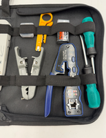Kit d'outils réseau professionnel 7-en-1 CAT5/CAT6 comprenant un testeur de câble, un dénudeur de fils et un ensemble d'outils de sertissage 8P8C