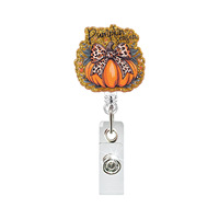 Acryl Glitter Halloween Collection Einziehbare Spinning Badge Reel Spooky Pumpkin Cat Design für Halloween-Partys Dekorationen