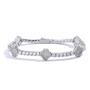 Pulsera <span class=keywords><strong>de</strong></span> tenis Hiphop unisex con circonita cúbica pavé y trébol <span class=keywords><strong>de</strong></span> la suerte, chapada en oro <span class=keywords><strong>de</strong></span> 14K, hipoalergénica, delicada, con cadena <span class=keywords><strong>de</strong></span> trébol <span class=keywords><strong>de</strong></span> 4 <span class=keywords><strong>hojas</strong></span>, para uso diario - Product Image 6