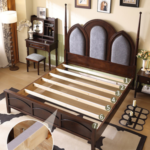 Cabecera Tapizada de Estilo Retro Francés, <span class=keywords><strong>Cama</strong></span> de Madera Maciza con Espacio de Almacenamiento, Tamaño King/Queen, Económica y Atractiva - Product Image 5