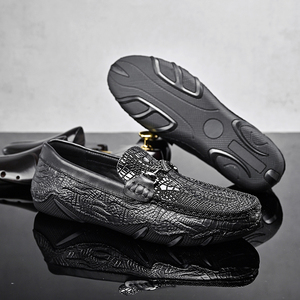 Mocassins Gommino Penny pour hommes en <span class=keywords><strong>cuir</strong></span> de vachette véritable, à boucle métallique, motif crocodile embossé, à rayures, faits main, à enfiler, coupe basse - Product Image 3