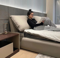 Lit en cuir rembourré minimaliste moderne avec tête de lit double réglable, cadre de lit plateforme personnalisable