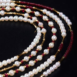 売れ筋18Kピュアゴールドネイチャールビー淡水パールネックレスジュエリービーズネックレスチョーカー女性用ネックレス - Product Image 4