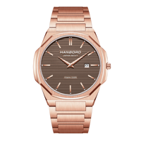 Montre-bracelet pour homme en acier inoxydable rose doré, mouvement japonais, étanche 10 ATM, montre-bracelet à quartz pour homme, montre de business pour homme