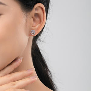 Boucles d'oreilles personnalisables en argent sterling S925 avec zircon rond et pierre de lune, motif ciel étoilé - Un cadeau romantique pour femme - Product Image 2