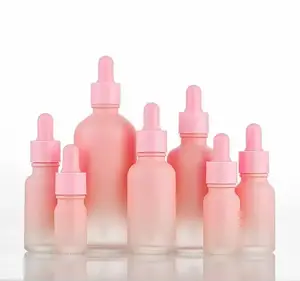 Rodada luxo soro Skincare cabelo óleo garrafa gradiente rosa vidro olho conta-gotas garrafa 5ml 10ml 15ml 30ml 100ml com conta-gotas