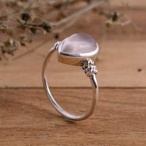 แหวนรูปหยดน้ำโรสควอตซ์ ~ แหวนเงินแท้ 925 ประดับพลอยทรงหยดน้ำ ~ แหวนหรูหราสำหรับทุกเพศ เหมาะเป็นของขวัญวันเกิดหรือของขวัญสำหรับงานปาร์ตี้ - Product Image 2