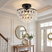 Lustre suspendu élégant en cristal, montage encastré E27, noir/chrome/or rose, pour hall d'entrée, chambre à coucher, couloir