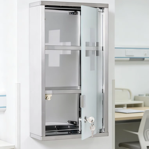 Armoire à <span class=keywords><strong>pharmacie</strong></span> murale en acier inoxydable verrouillable, étagère à 3 niveaux, boîte de premiers secours sécurisée pour clinique, hôpital, <span class=keywords><strong>pharmacie</strong></span> et bureau - Product Image 1