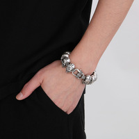 Bracelet d'Anniversaire en Acier Inoxydable Poli Grand Biker Style Gothique avec Lien de Crâne pour Hommes