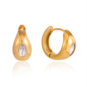 Boucles d'oreilles Huggie en forme de goutte d'eau, serties de zircon, en acier inoxydable, bijoux tendance - Product Image 5