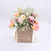 Sac d'emballage personnalisé pour bouquets de fleurs classiques faits à la main, en papier kraft imperméable à fond plat, vente en gros