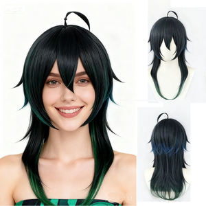 Peluca sintética larga y recta de 50cm, color azul oscuro y verde, de alta calidad, estilo Twisted <span class=keywords><strong>Wonderland</strong></span> Malleus, para cosplay de anime. - Product Image 2