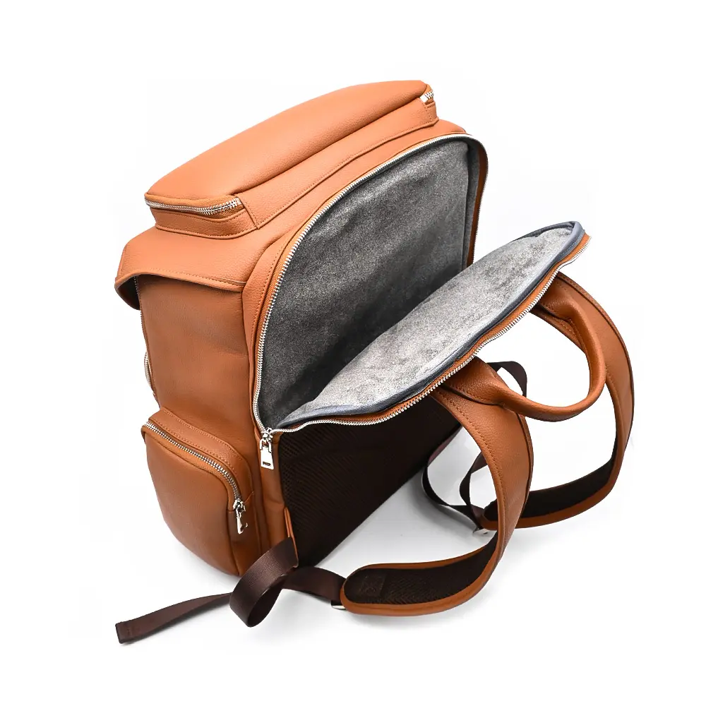 Factory Custom Logo Large Capacity Brown Leather Camera Backpack Bag For Photographer