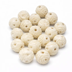Cuentas de Cuerno de Búfalo Ecológicas Talladas a Mano con Diseño Floral, Cuentas Decorativas Redondas para la Elaboración de Joyas y Diseño Artesanal - Product Image 1