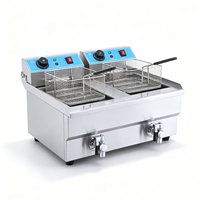 Friteuse électrique commerciale de comptoir à double cuve, grande capacité, en acier inoxydable, à chauffe rapide, avec valve