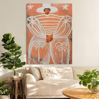 Peinture à l'huile sur toile personnalisée, peinte à la main, style western cowboy, art populaire, portrait orange, décoration murale moderne avec cadre doré