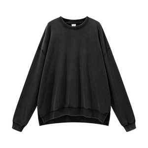 ผู้ค้าเสื้อผ้ากวางโจว H5558 ขายส่งเสื้อสเวตเชิ้ตคอกลมแบบย้อมสีเอซิด 380 GSM สำหรับผู้หญิง - Product Image 6