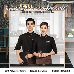 Chemises de travail unisexes à manches longues boutonnées pour personnel de cuisine, hôtel, bar, restaurant, en polyester tricoté, avec logo personnalisé - Product Image 2