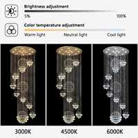 Lustres modernes de luxe en métal et cristal K9 avec LED dimmables, commande par application/télécommande pour plafonds hauts, escaliers et couloirs