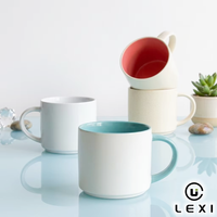 Ensemble de tasses en céramique LEXI à paroi droite, bord épais coloré, 450 ml, 15 oz, passe au lave-vaisselle et au micro-ondes, vente en gros, pour la maison, le bureau, la cuisine