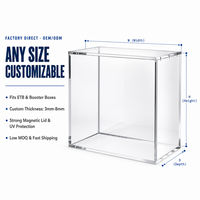 Boîte de protection en acrylique Lucite pour boosters TCG, personnalisable en gros, étui de présentation anti-poussière scellé pour jouets, fabricant, taille sur mesure