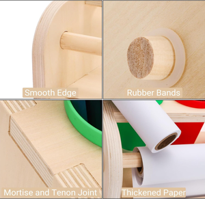 डेस्कटॉप आसान लकड़ी टेबलटॉप पेपर रोल डिस्पेंसर ड्राइंग, लेखन, डूडल, शिल्प के लिए पेंसिल कप के साथ पेंटर ड्राइंग पेपर रोल धारक - Product Image 4