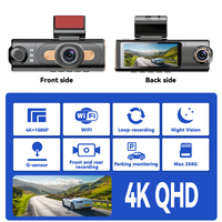 Caméra de tableau de bord 4K à 2 canaux pour voiture, enregistreur DVR 3,18 pouces IPS avec enregistrement en boucle, capteur G, caméra embarquée 4K pour voitures