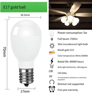 E17 Trung Gian Cơ Sở 60W Tương đương Quả Cầu Ánh Sáng Bóng Đèn 5W Quạt Trần Đèn Chùm Ánh Sáng E17 <span class=keywords><strong>LED</strong></span> Ánh Sáng Bóng Đèn - Product Image 3