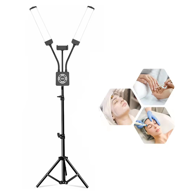 High Quality LED Eyelash Extensions Lamp Adjustable Brightness IP44 Hotel Office Residential Use Tripod Stand Phone Holder Dual