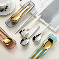 Ensemble de couverts portables en acier inoxydable 304 pour enfants, deux pièces, cuillère et baguettes, finition miroir, emballage en boîte transparente