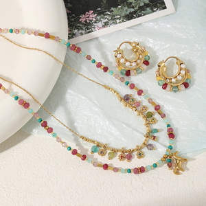 สร้อยคอพลอยขายส่ง สแตนเลส 316 ชุบทอง 18K สร้อยคอรูปยูนิคอร์นประดับด้วยหินธรรมชาติสีชมพู สร้อยคอแบบโชคเกอร์สำหรับผู้หญิง - Product Image 5