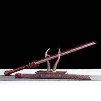 Manche de sabre 1065CS rouge foncé fait main avec gravure de dragon en relief intégral, fourreau à motif texturé vintage pressé