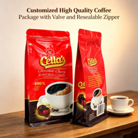Sachet de café en poudre à livraison rapide avec valve et fermeture éclair refermable, résistant à l'humidité et à la lumière, barrière anti-oxygène, fond plat