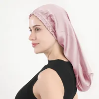 Bonnet de nuit en soie de mûrier de luxe 100% pure, grade 6A, 19MM, pour cheveux longs, doux et lisses, avec large bande élastique, bonnet de douche pour femmes