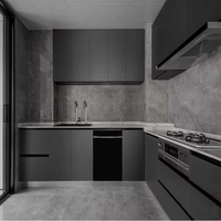 Moins cher Prix Design moderne Gris foncé Placard de cuisine en forme de L Meuble de cuisine de luxe en bois personnalisé Armoire de cuisine complète