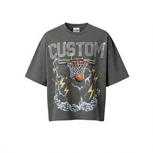 T-shirt surdimensionné personnalisé pour homme, manches courtes, style streetwear, jersey en coton, imprimé graphique, design basketball, détail strass - Product Image 1