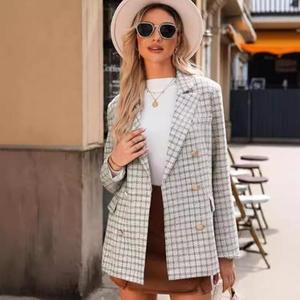 Penjualan Panas Setelan Kotak-Kotak Wanita Fashion Kasual Plaid Musim Gugur Musim Dingin Bisnis Kantor Wanita Mantel - Product Image 2