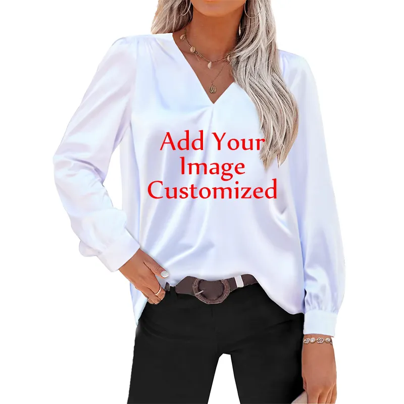 महिलाओं के आकस्मिक फैशन ढीला लंबी आस्तीन वी गर्दन प्लस आकार कस्टम छवि डिजाइन डिजिटल प्रिंट में सबसे ऊपर अंगरखा शर्ट और ब्लाउज