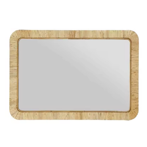 <span class=keywords><strong>Miroir</strong></span> mural en rotin naturel avec cadre rectangulaire arrondi pour la décoration bohème de la salle de bain, de la chambre à coucher et de la maison - Product Image 4