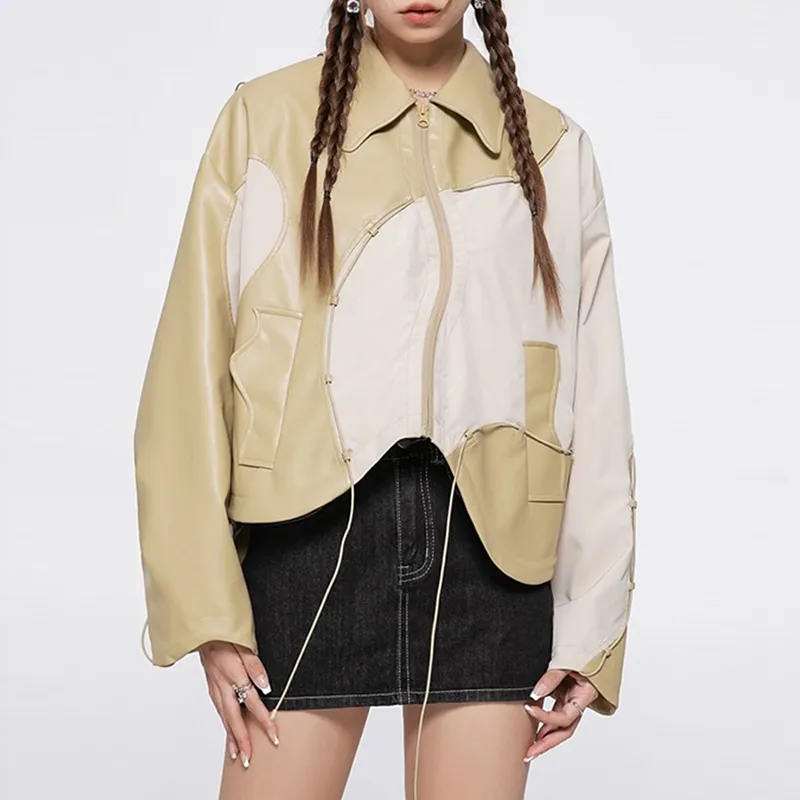 Chiusure invernali in pelle sintetica con cerniera con risvolto a manica lunga Slim Streetwear giacche colorate da donna giacche da donna 2023