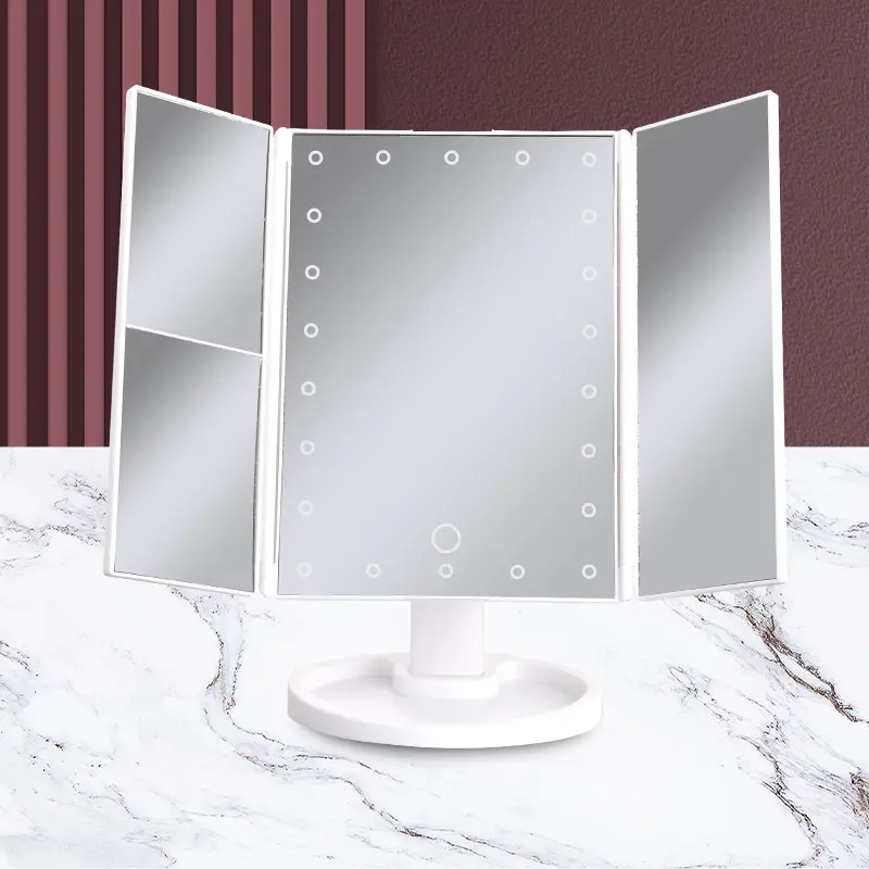 Drie Manier Ijdelheid Set Met Licht Tri Fold Led Sensor Schakelaar Led Verlichting Led Licht Cosmetische Cosmetische Spiegel Met Vergrootglas