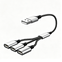 Adaptador USB Hub de 3 Puertos OTG, Divisor USB 2.0, Cable de Extensión USB C con Malla de Nailon, 3A Carga Rápida