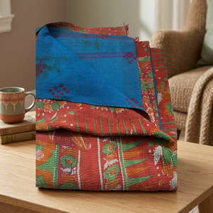 Colcha Kantha Bohemia Hecha a Mano, Reversible, de Algodón, con Bordado Floral, Lavable, para Uso Doméstico - Product Image 2