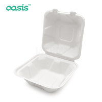 Boîte à hamburger jetable en canne à sucre, biodégradable, imperméable, résistante à la graisse, emballage alimentaire de qualité alimentaire, compatible micro-ondes, pour le déjeuner, le camping